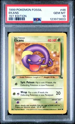 1999 POKEMON FOSSIL 1ST ED #46 EKANS PSA 10 - Image 1
