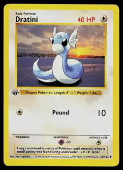Pokemon Card - Dratini Base Set (Shadowless) 26/102 Uncommon 1st Edition - Image 1