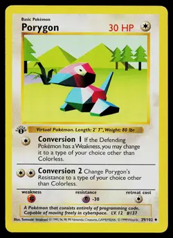 Pokemon Card - Porygon Base Set (Shadowless) 39/102 Uncommon 1st Edition - Image 1