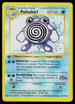 Pokemon Card - Poliwhirl Base Set (Shadowless) 38/102 Uncommon 1st Edition - Image 1