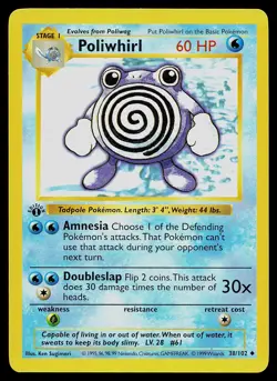 Pokemon Card - Poliwhirl Base Set (Shadowless) 38/102 Uncommon 1st Edition - Image 1