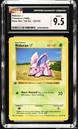 CGC 9.5 Nidoran 1999 Base Set Shadowless 1st Edition 55/102 Pokemon Card - Image 1