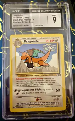 Pokemon TCG Dragonite #5 1999 Black Star Promo “Mewtwo Strikes Back” CGC MINT 9 - Image 1