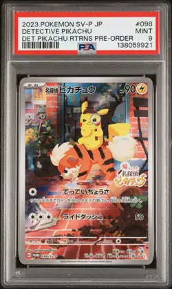 2023 POKEMON JAPANESE SV-P PROMO #098 DETECTIVE PIKACHU PSA 9 - Image 1