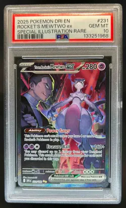 2025 Pokemon SV Destined Rivals - DRI EN Team Rocket's Mewtwo ex #231/182 PSA 10 - Image 1