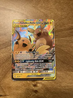 Pokemon TCG Raichu & Alolan Raichu GX Unified Minds 54/236 Holo Ultra Rare Basi. - Image 1