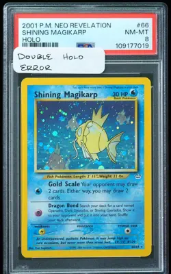 2001 Shining Magikarp Double Holo Error #66 Neo Revelation PSA 8 Pokemon Card - Image 1