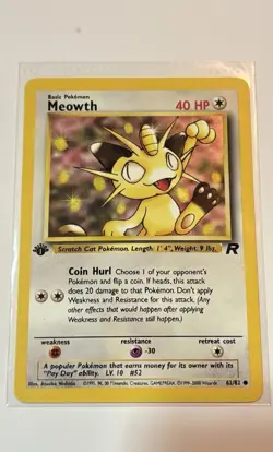 Meowth 62/82 Team Rocket 1st Edition Pokemon Card Raw Vintage WOTC LP/NM 🔥 - Image 1