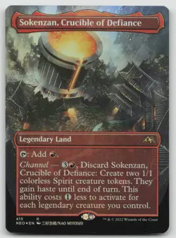 Sokenzan, Crucible of Defiance (Borderless) Legendary Land NEO #415 R Foil NM - Image 1