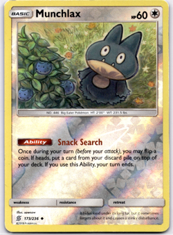 Pokemon TCG Munchlax 173/236 Unified Minds Reverse Holo Lightly Played - Image 1