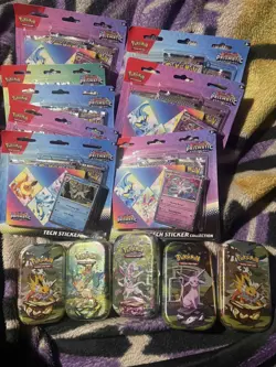 Pokemon Prismatic Evolutions Tech Sticker Collection Blister Set of 8 & 5 Tins - Image 1