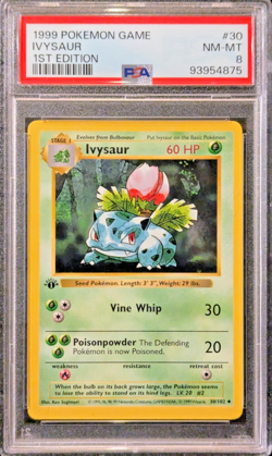 PSA 8 NM-MT Ivysaur 30/102 1st Edition Shadowless Base Set 1999 Pokemon English - Image 1
