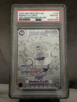 One Piece 3rd Anniversary Silver Monkey D. Luffy EN OP11-119 PSA10 - Image 1