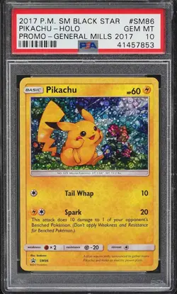 PSA 10 Pikachu Holo General Mills 2017 Black Star Promo Pokemon Card SM86 POP 11 - Image 1
