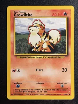 Growlithe 28/102 - Base Set Uncommon Pokemon TCG 1999 - DMG Card - Image 1