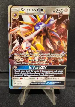 MISCUT Solgaleo GX Pokemon Card 89/149 SM Base Set Holo - Alignment Dot on Back - Image 1