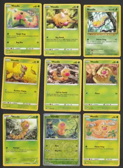Weedle Pokemon Card Collection Set of 9 English Cards Cute Grass Type Vintage - Image 1