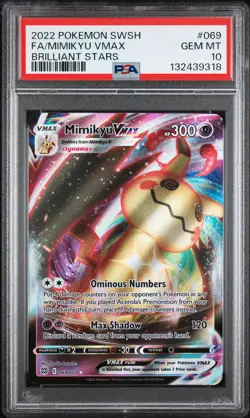2022 POKEMON SWORD & SHIELD BRILLIANT STARS #069 FULL ART/MIMIKYU VMAX PSA 10 - Image 1
