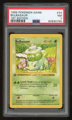 1999 Pokemon 1st Edition Shadowless Bulbasaur #44 PSA 7 - Image 1