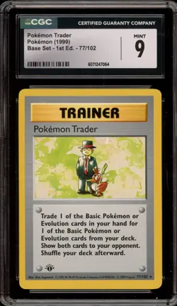Pokemon Trader Base Set Shadowless 1st Edition Rare #77 CGC 9 Mint - Image 1