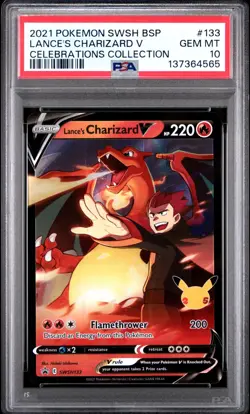 PSA 10 LANCE'S CHARIZARD V SWSH133 BLACK STAR PROMO CELEBRATIONS POKEMON 🔥 - Image 1