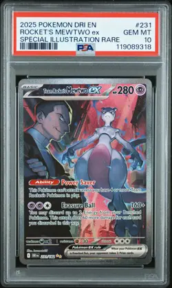 2025 POKEMON DRI EN-DESTINED RIVALS #231 TEAM ROCKET'S MEWTWO EX PSA 10 - Image 1