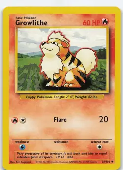 Growlithe 028/102 Uncommon Normal Base Set LP Pokemon - Image 1