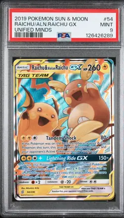 PSA 9 2019 POKEMON SUN & MOON UNIFIED MINDS RAICHU & ALOLAN RAICHU GX 54 - Image 3