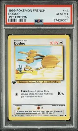 1999 Pokemon FRENCH 1st Edition Base Set Doduo 48/102 PSA 10 GEM MINT - Image 1