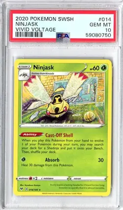 2020 Pokemon Sword & Shield Vivid Voltage Ninjask PSA 10 Gem Mint #014 Low POP 2 - Image 1