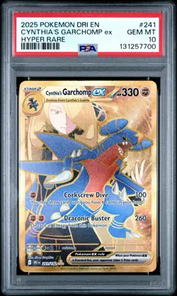 2025 POKEMON DRI EN-DESTINED RIVALS HYPER RARE #241 CYNTHIA'S GARCHOMP EX PSA 10 - Image 1