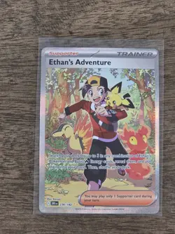 Pokemon TCG Destined Rivals Ethan's Adventure Full Art Trainer Card 236/182 Sir - Image 1