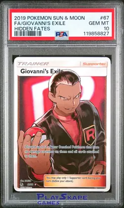 Pokemon Card PSA 10 Giovanni’s Exile 67/68 Hidden Fates Full Art 2019 - Image 1