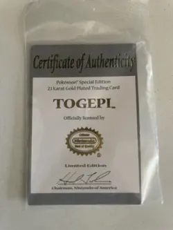 Pokemon TOGEPI 23K Gold Plated Trading Card 1999 Limited Edition w/COA - Image 4