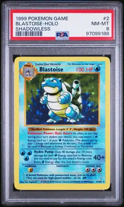 1999 POKEMON BASE SET SHADOWLESS #2 BLASTOISE-HOLO PSA 8 NM-MT - Image 1