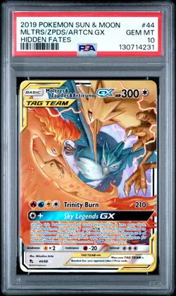2019 POKEMON SUN & MOON HIDDEN FATES #44 MOLTRES & ZAPDOS & ARTICUNO GX PSA 10 - Image 1