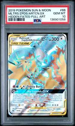 2019 POKEMON SUN & MOON HIDDEN FATES FA/MOLTRES & ZAPDOS & ARTICUNO GX PSA 10 - Image 1
