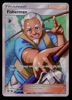 Pokemon Fisherman SV83/SV94 Sun & Moon Hidden Fates Shiny Vault Moderate Played - Image 1