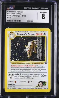 CGC 8 Giovanni's Persian 2000 Gym Challenge 8/132 Graded Pokemon Card - Image 1