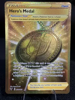 Hero's Medal 201/185 Vivid Voltage Full Art Gold Secret Rare Pokemon Card NM/M - Image 1