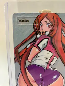 Magic MTG Altered Painted Wastes Land Officer Anime Girl - Image 4