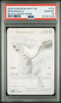 2025 POKEMON WHT EN-WHITE FLARE BLACK WHITE RARE #173 RESHIRAM EX PSA 10 - Image 1