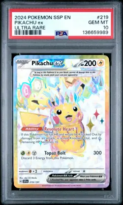 2024 Pokemon Surging Sparks Pikachu ex 219/191 Ultra Rare PSA 10 - Image 1