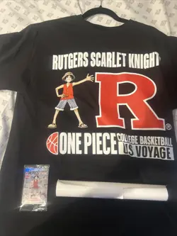 One Piece Monkey.D.Luffy US Voyage Rutgers Basketball Card, Shirt & Poster - Image 1
