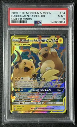 RAICHU ALOLAN GX PSA 9 2019 POKEMON SUN & MOON #54 UNIFIED MINDS 6814 - Image 1