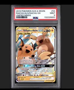 2019 Pokemon Sun & Moon Unified Minds #54 Raichu Alolan Raichu GX Holo PSA 9 - Image 1