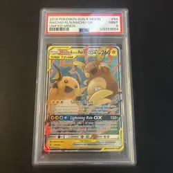 2019 POKEMON SUN & MOON UNIFIED MINDS #54 RAICHU & ALOLAN RAICHU GX PSA 9 - Image 1