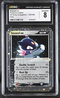 CGC 8 Sneasel ex 2003 EX Ruby & Sapphire 103/109 Holo Pokemon Card - Image 1