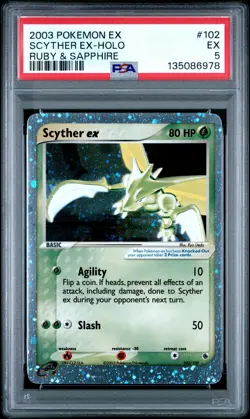 2003 POKEMON EX RUBY & SAPPHIRE #102 SCYTHER EX-HOLO PSA 5 - Image 1