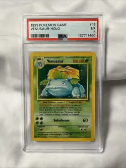 1999 Base Set Pokemon TCG Venusaur Holo Rare Card #15/102 PSA 5 EX - Image 1